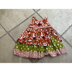 Jelly the Pug rust orange and green Tenley dress - baby girl size 12 month